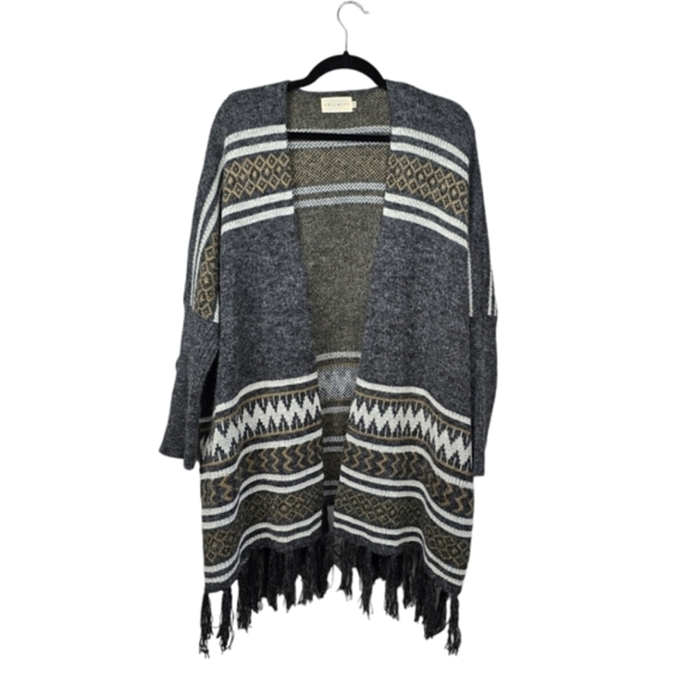 DREAMERS Boho Fringe Western Oversized Sweater‎ Cardigan Gray Womens Size S/M
